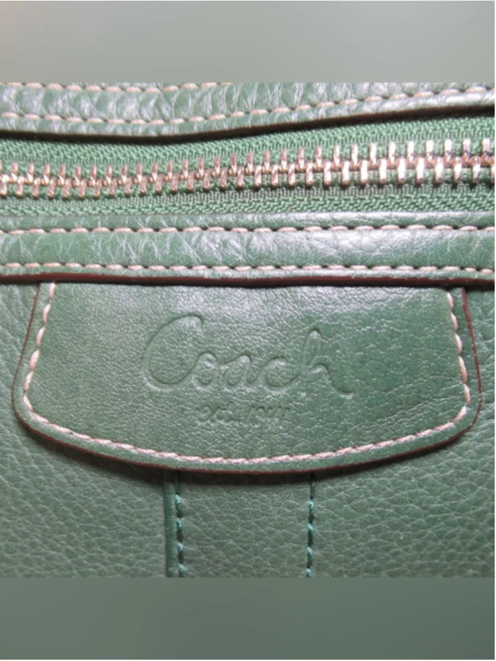 COACH Green Leather Satchel Carryall Pebbled Bag